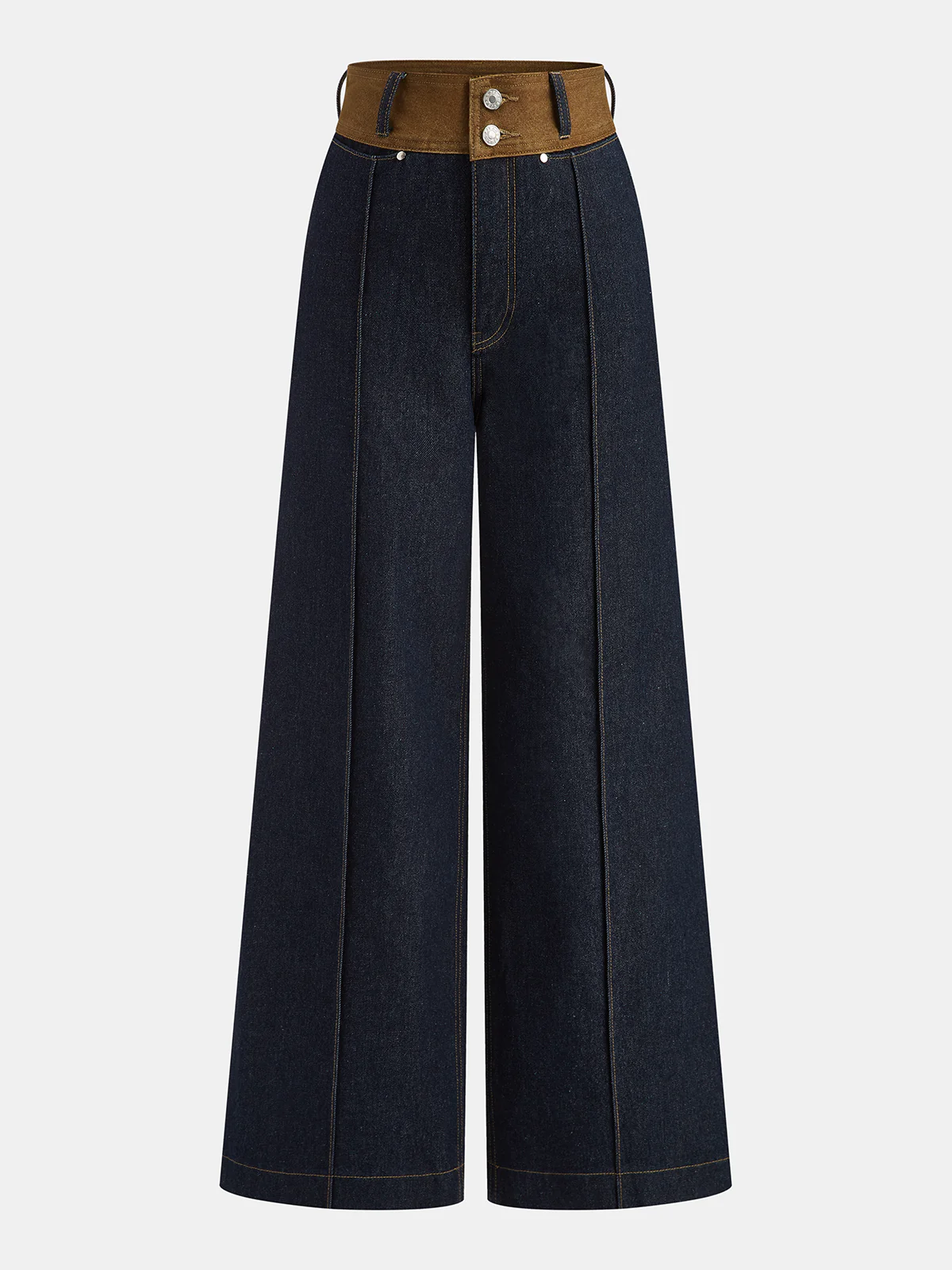 Contrast Waistband Denim Straight-Leg Pants - Wholesalesil