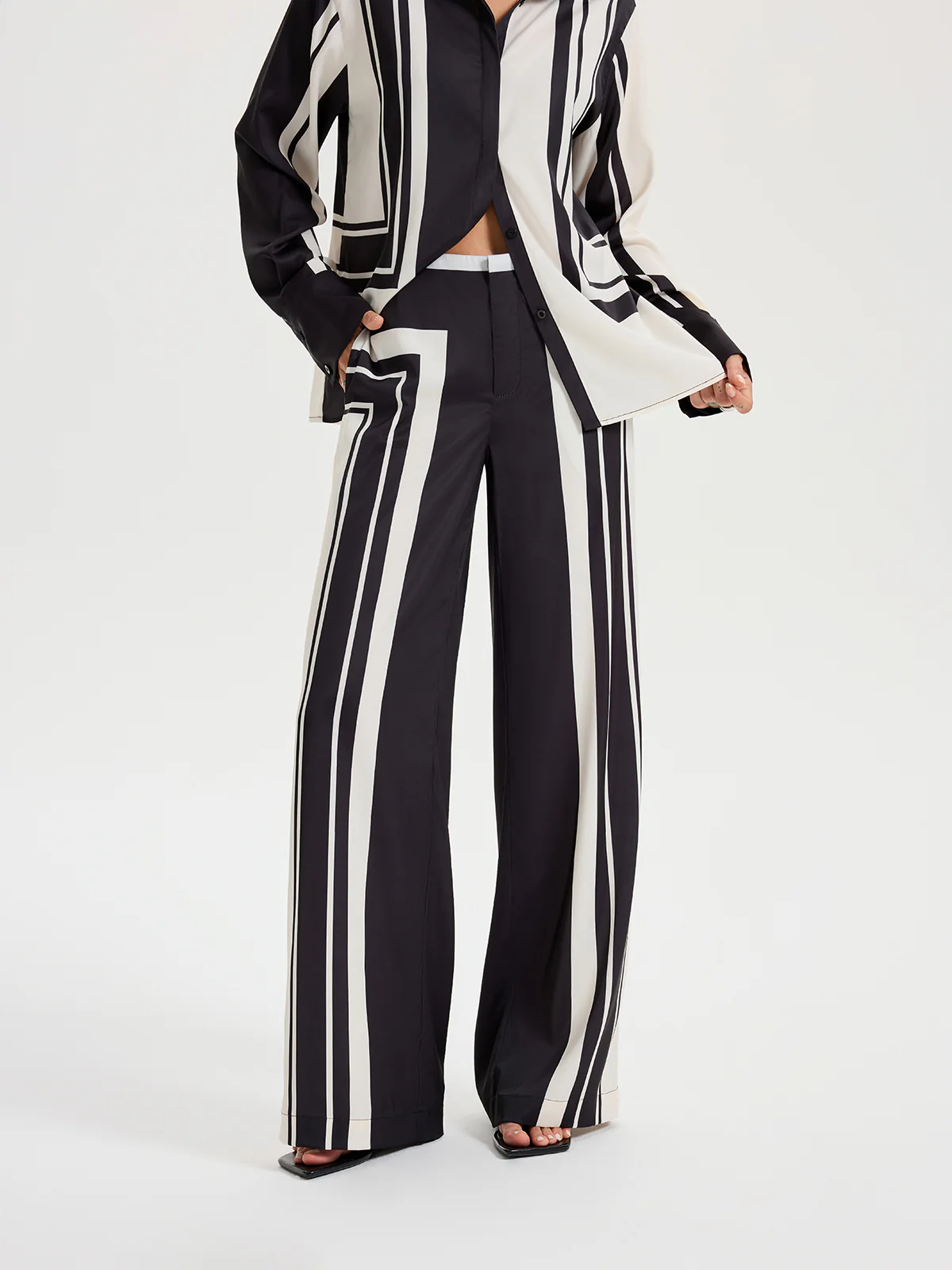 Contrast Striped Mid-Waist Wide-Leg Pants - Wholesalesil