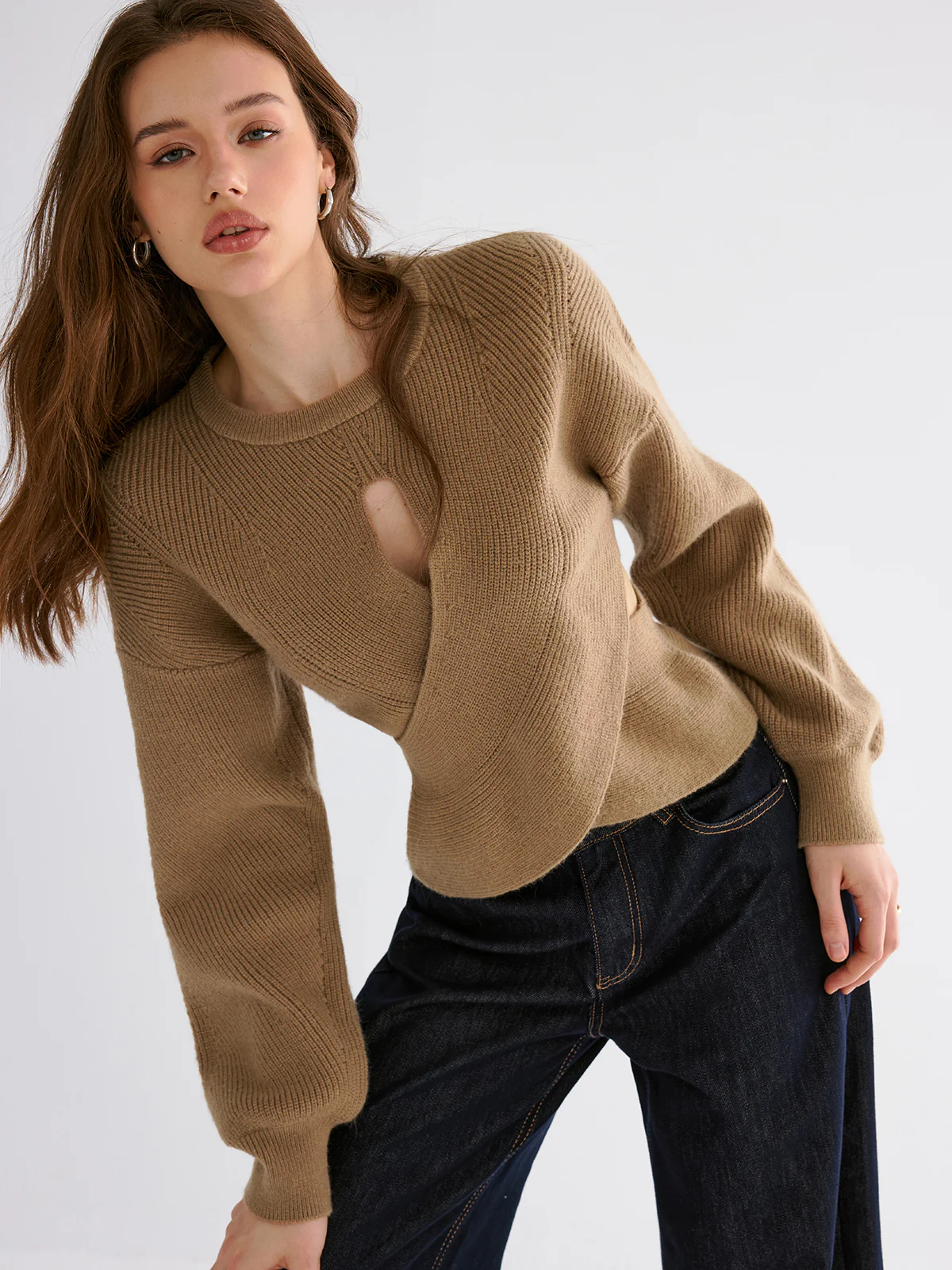 Cut-out Asymmetrical-Hem Sweater - Wholesalesil