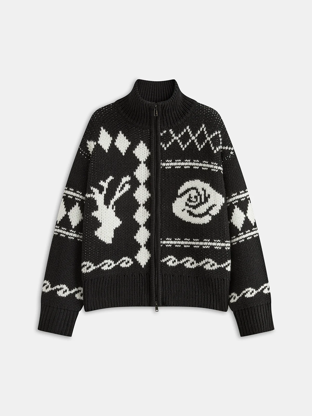 Fair Isle Zip-Up Knit Cardigan - Wholesalesil