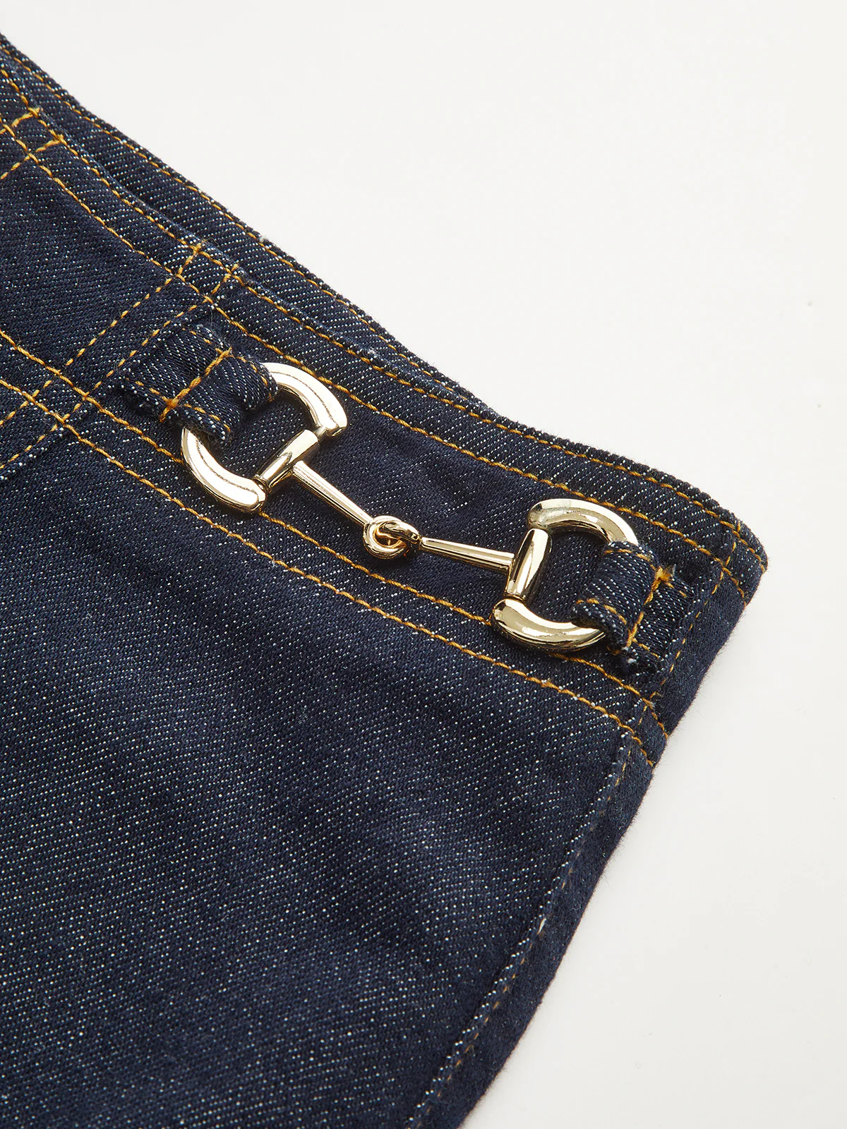 Horsebit Detail Denim Mid-Waist Jeans - Wholesalesil