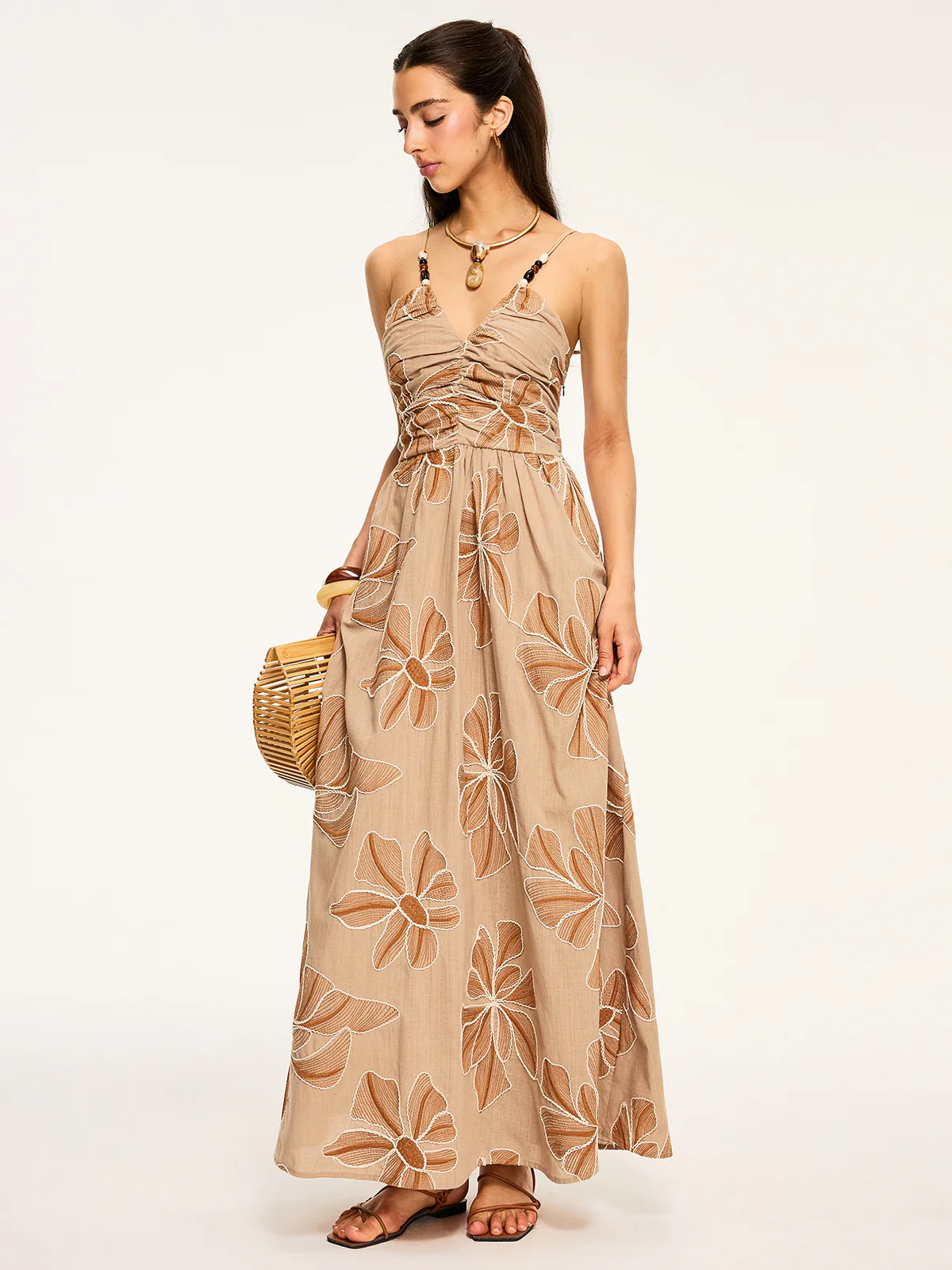 Floral Print Backless Maxi Dress - Wholesalesil