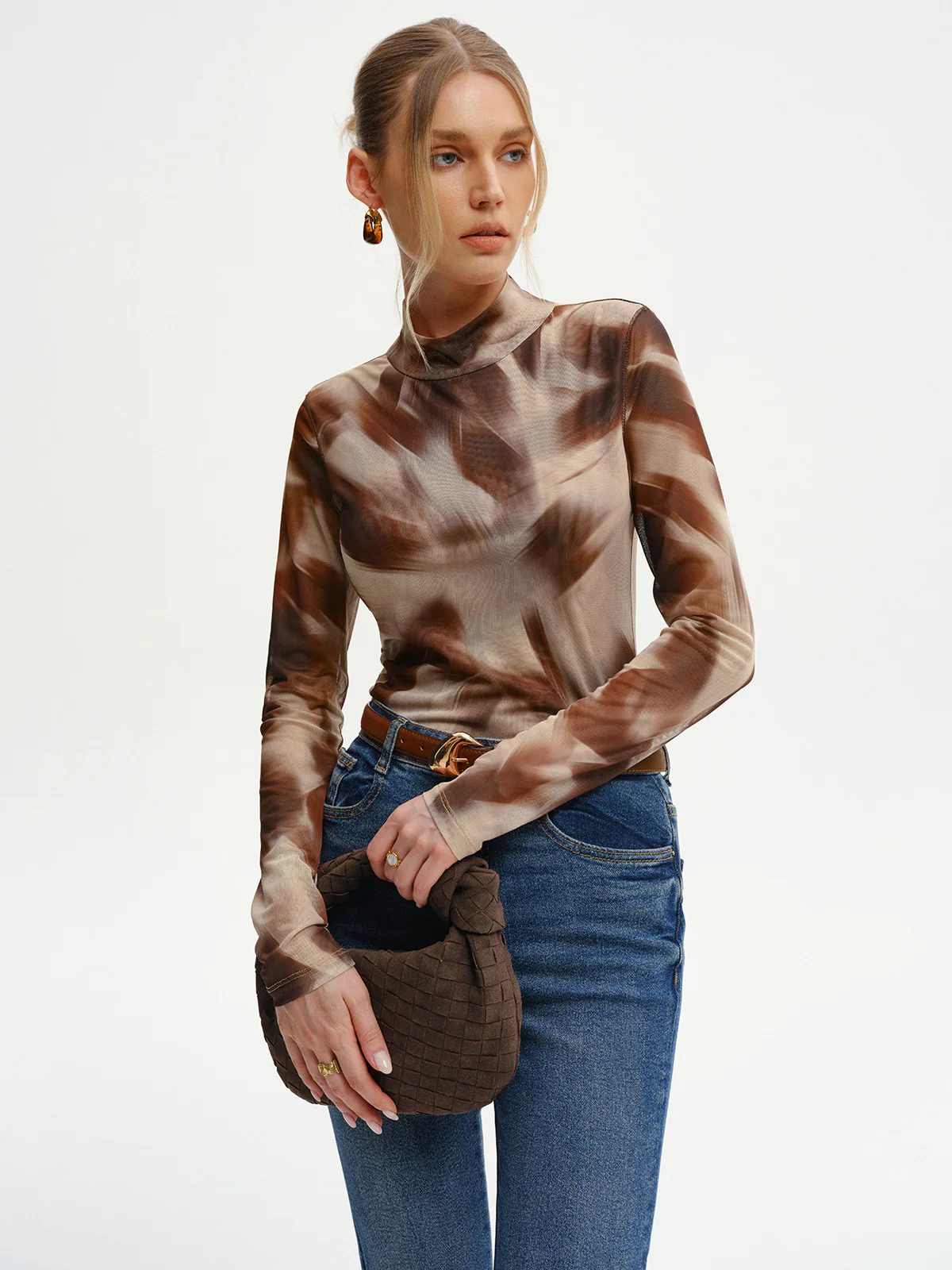 Abstract Print Mesh Long Sleeve T-Shirt - Wholesalesil