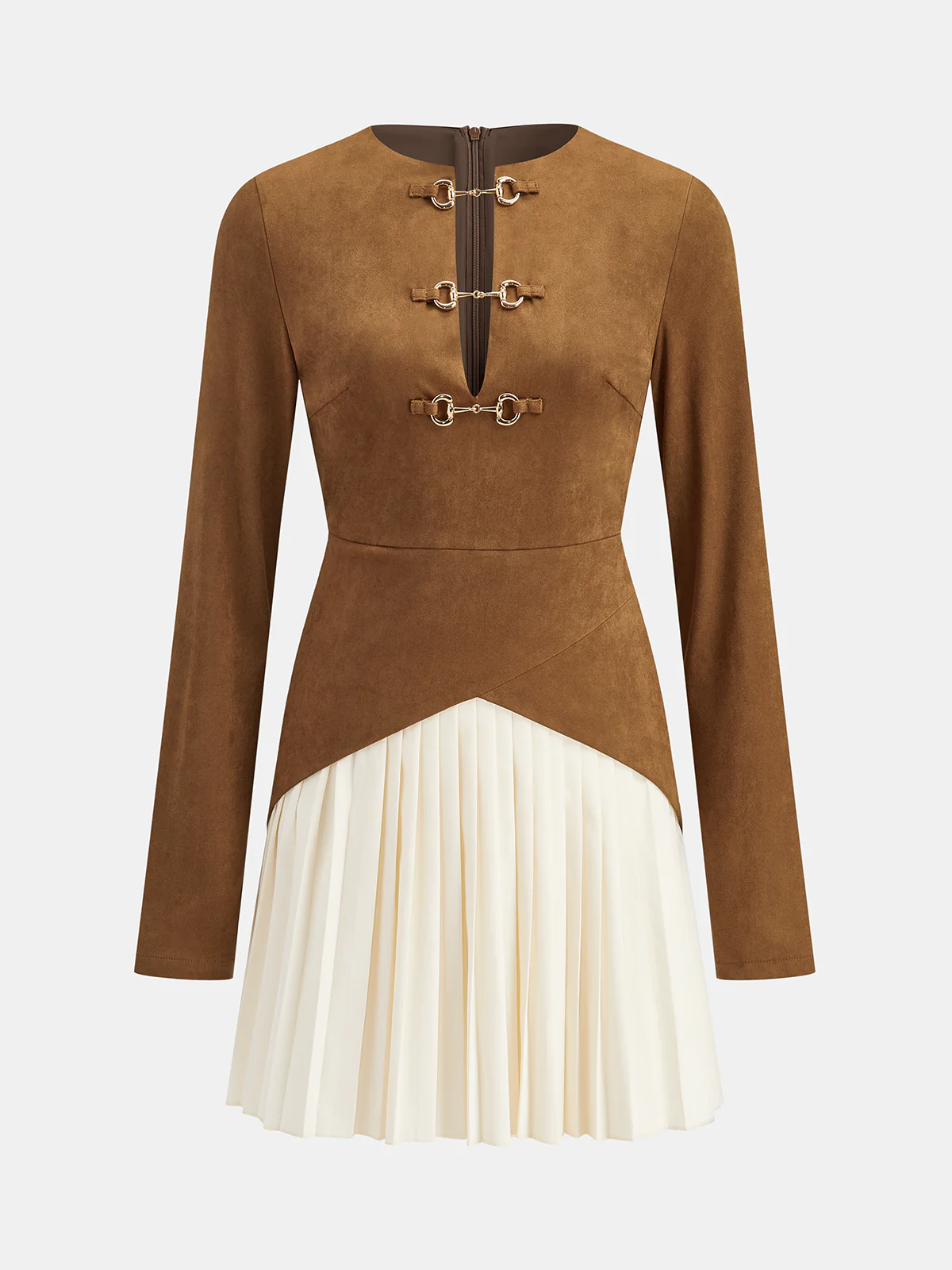 Pleated Hem Panel Suede Effect Mini Dress - Wholesalesil