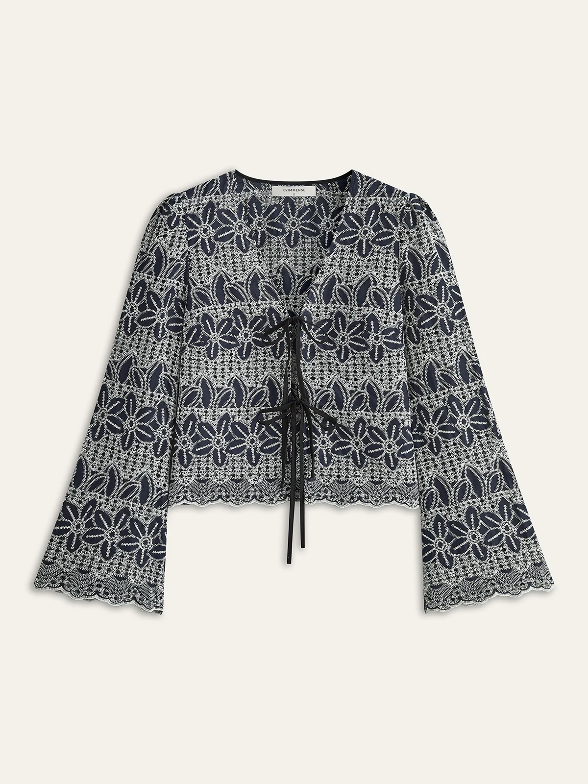 Embroidered Blouse with Tie-Front - Wholesalesil