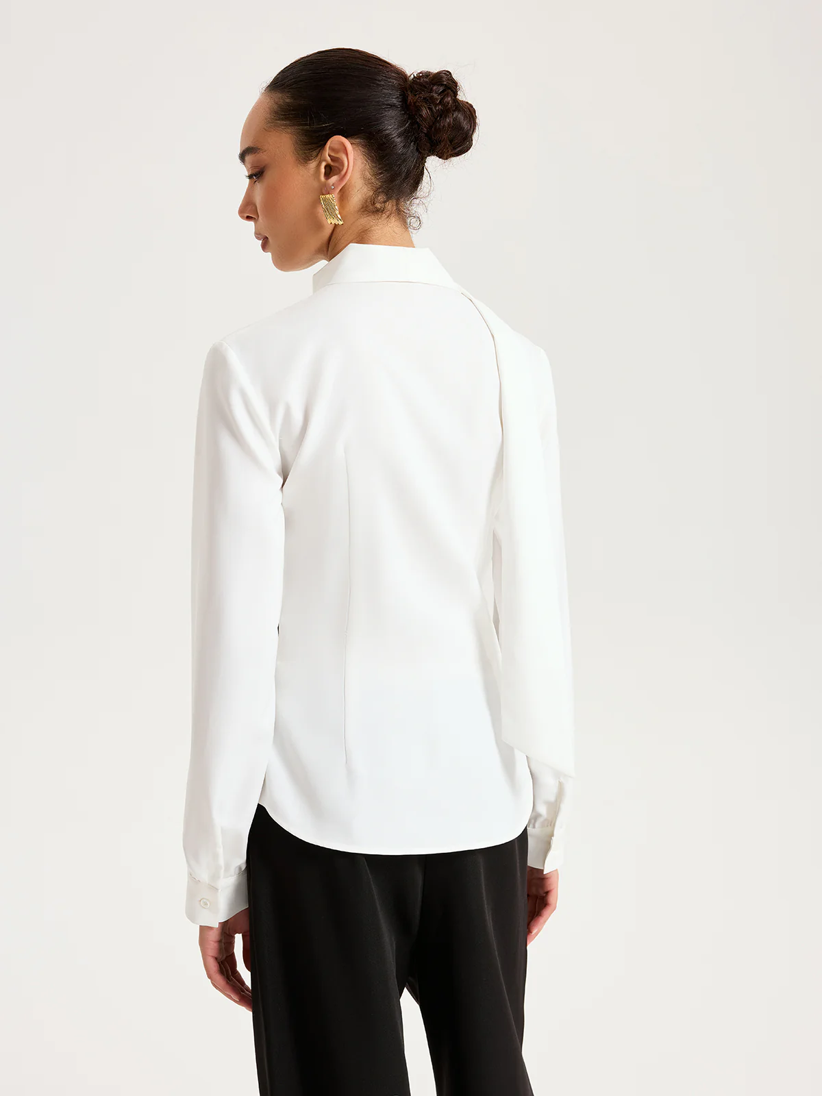 2 in 1 Contrast Panel Tie-Neck Blouse - Wholesalesil