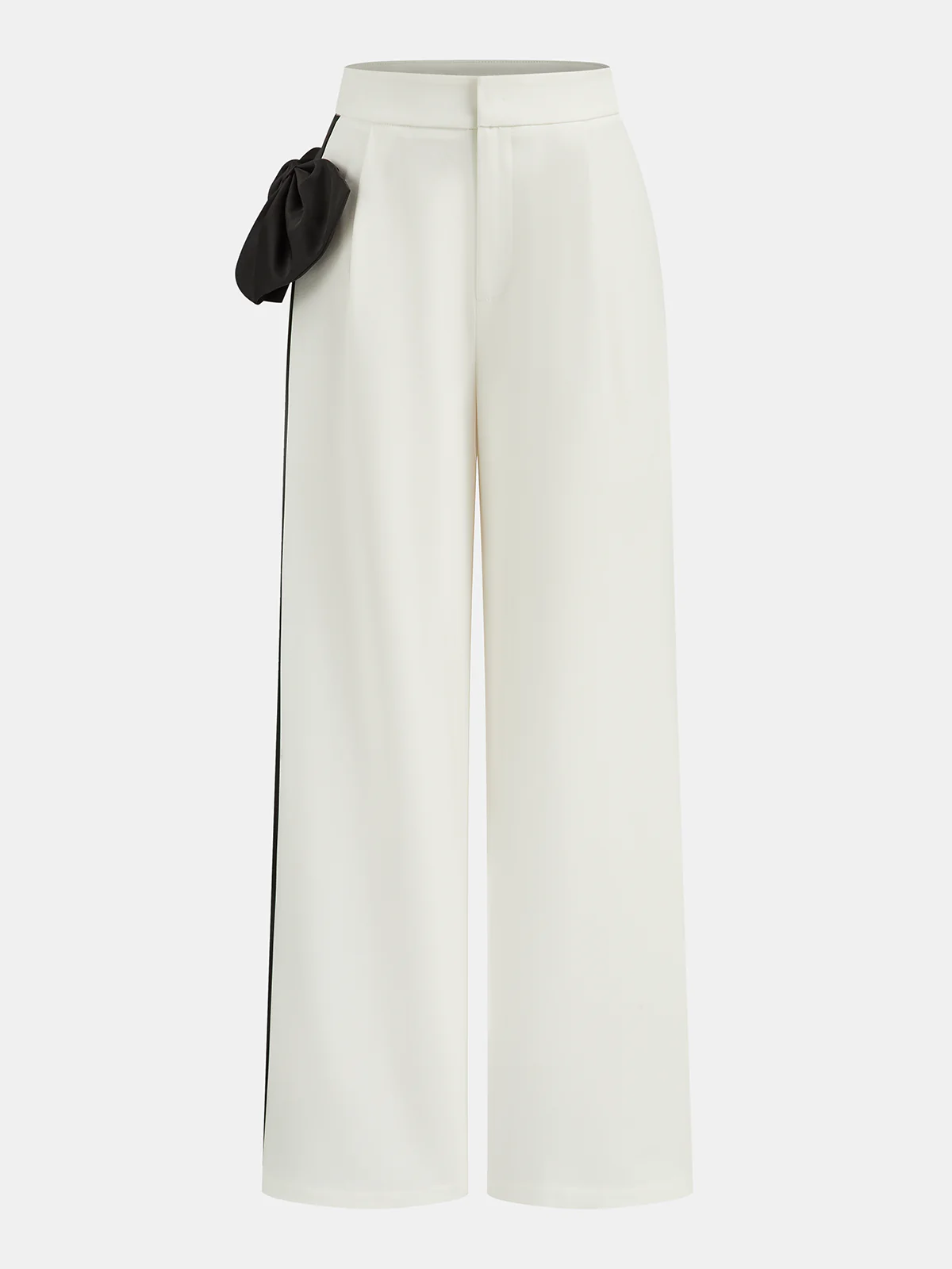 Contrast Bow Asymmetrical Wide-Leg Pants - Wholesalesil
