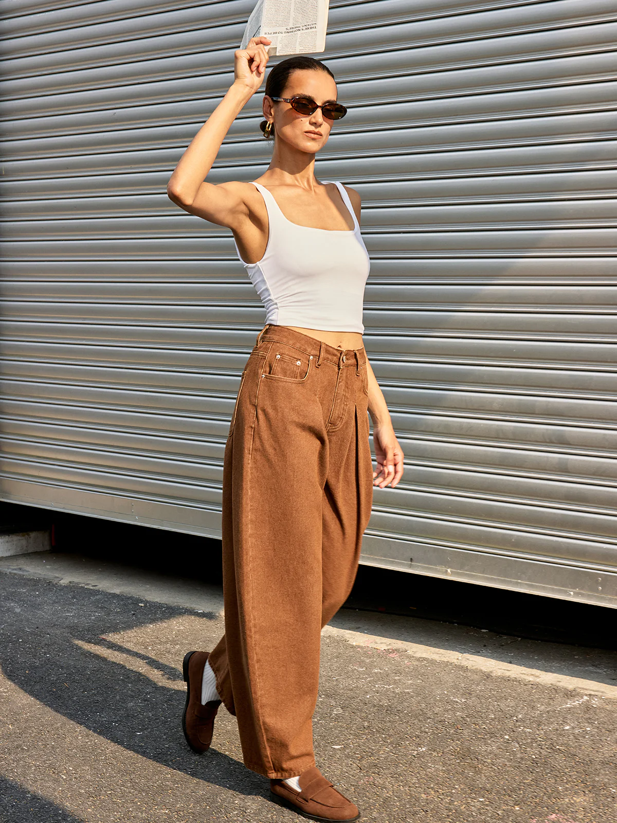 Mid-Waist Denim Wide-Leg Pants - Wholesalesil