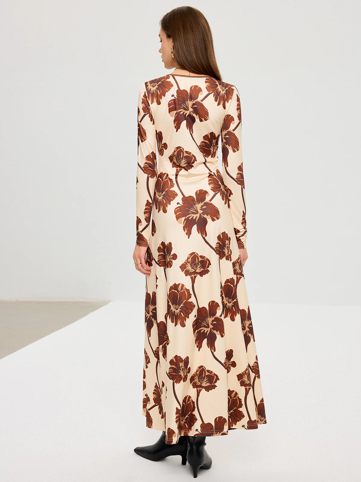Floral Print V-Neck Maxi Dress - Wholesalesil