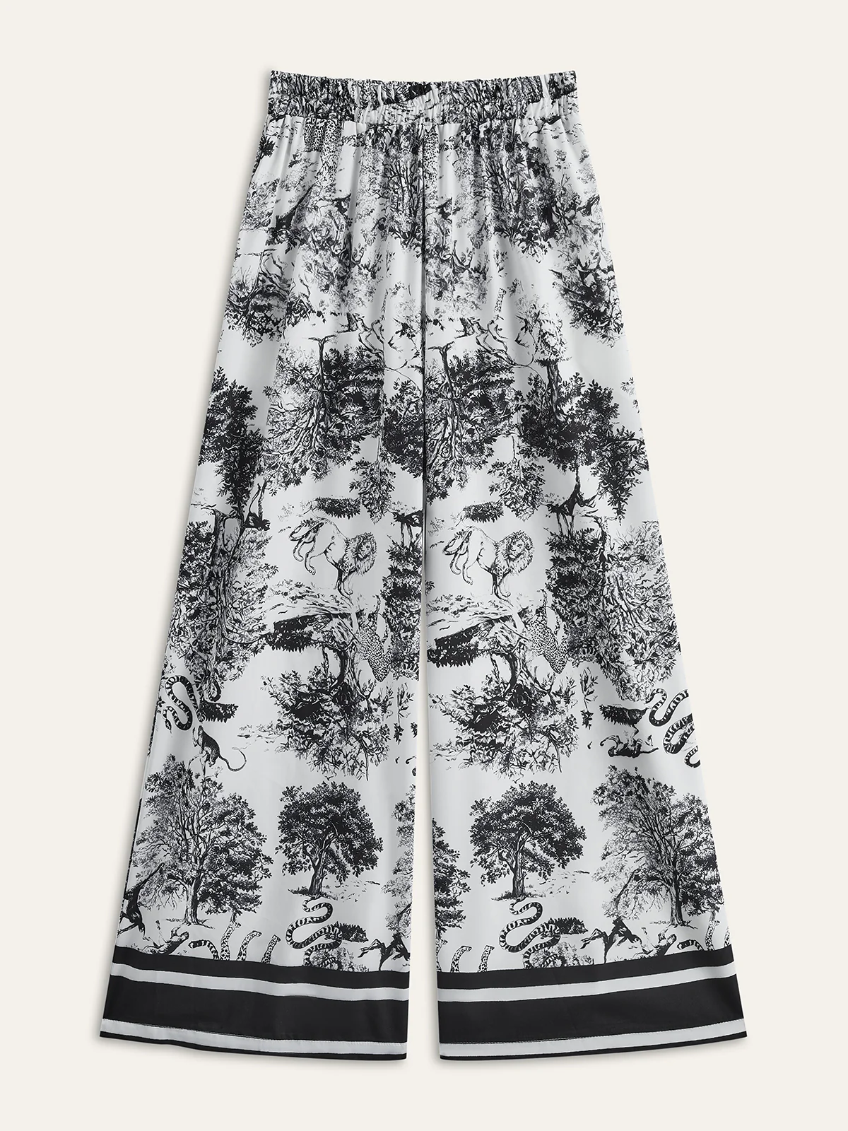 Printed Pants Set With Striped Trim - Wholesalesil