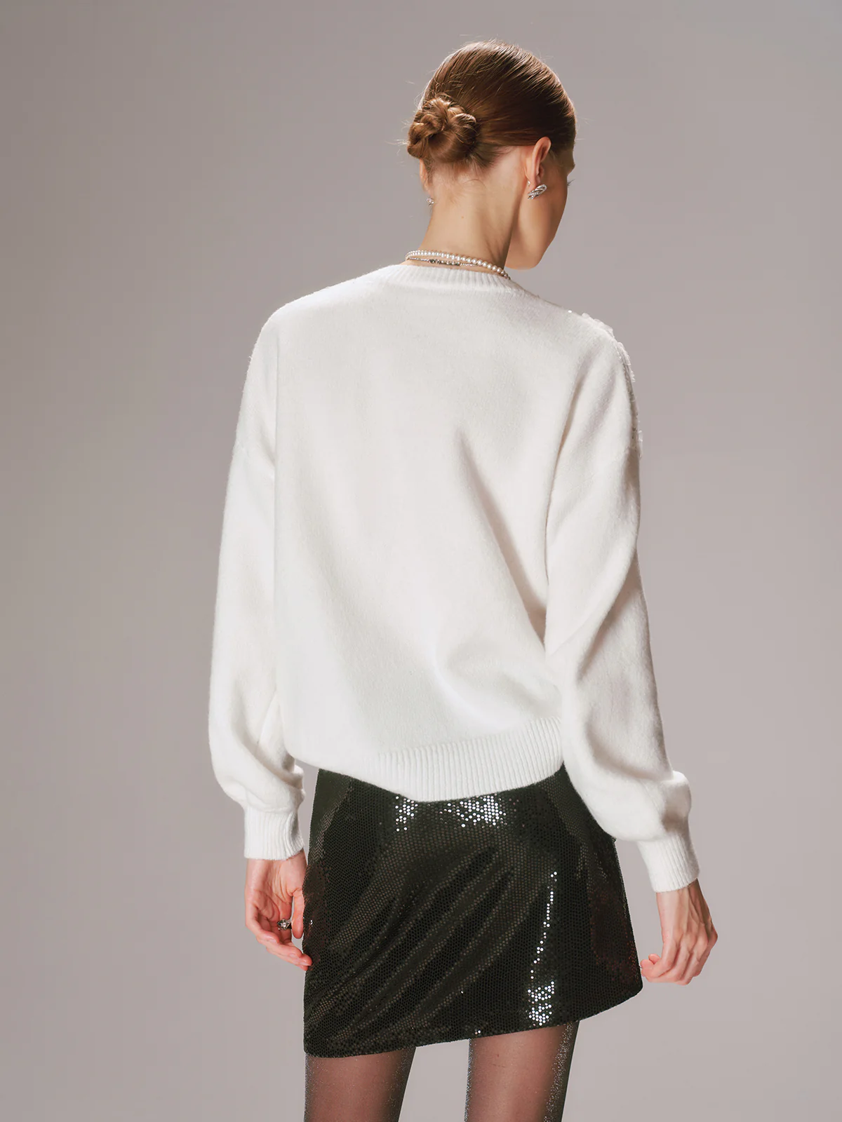 Floral Sequin Mesh Detail Sweater - Wholesalesil