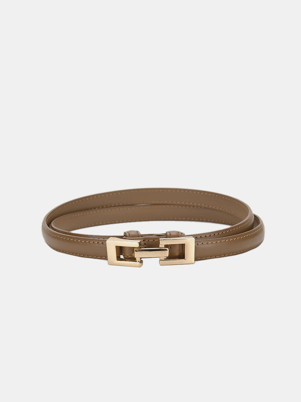 Square Buckle Slim Leather Belt - Wholesalesil