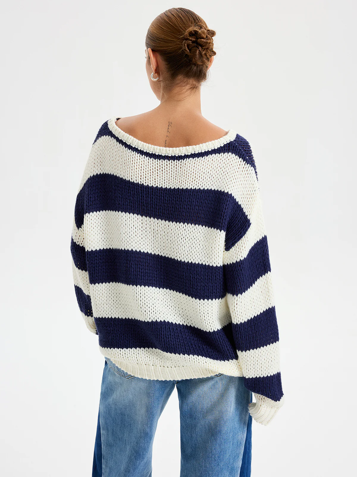 Oversized Striped Sweater Long Sleeve Sweater - Wholesalesil