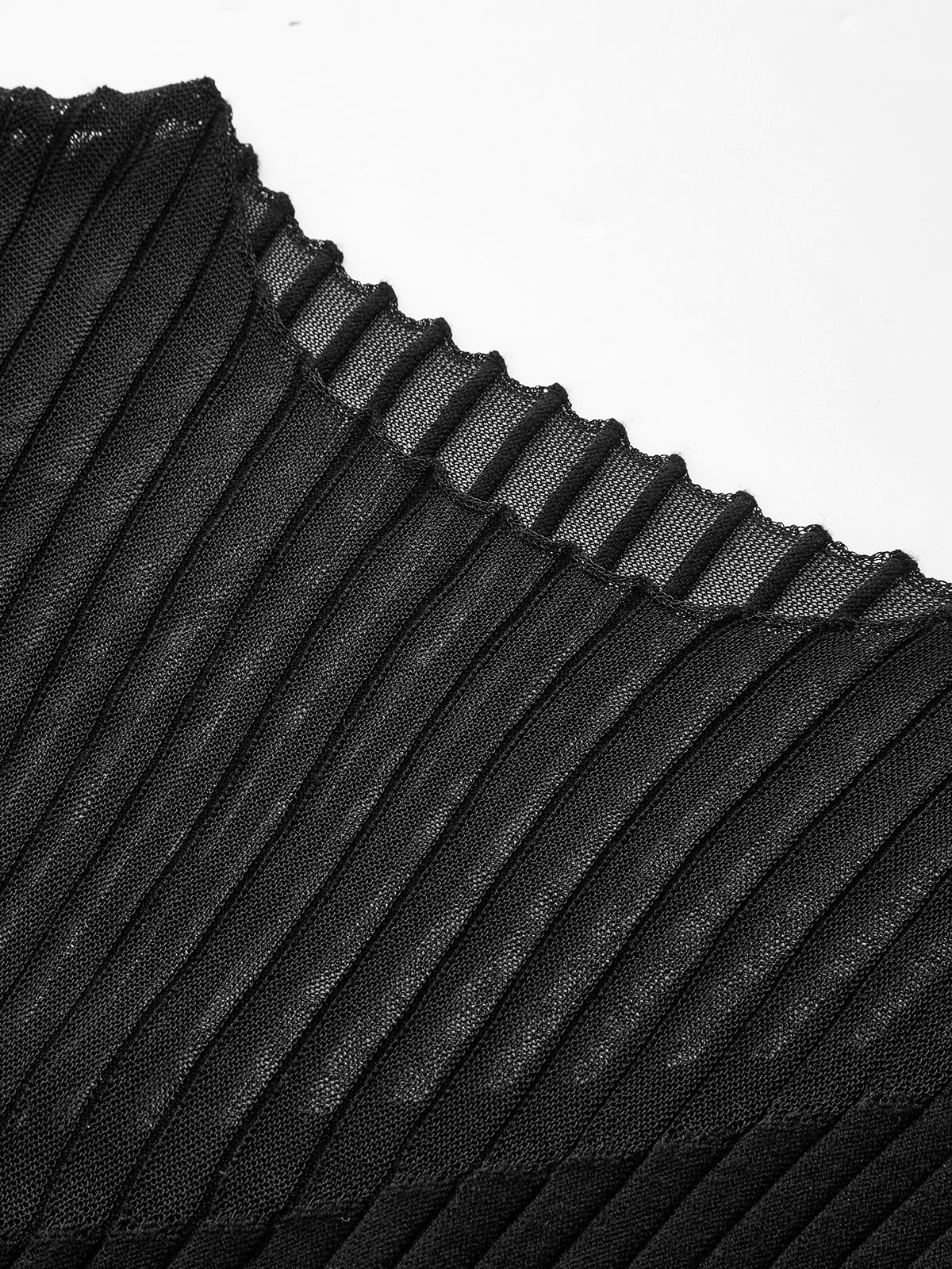 Asymmetric Sheer Mesh Panel Rib-Knit Top - Wholesalesil