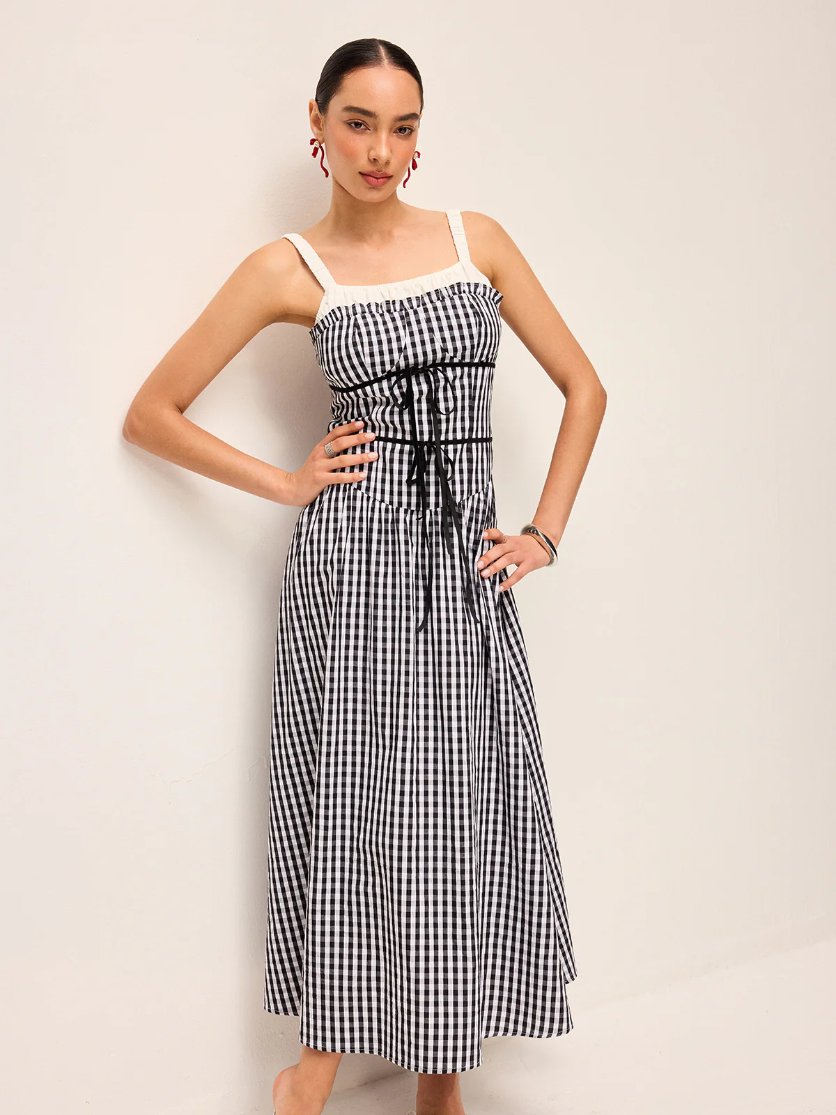Gingham Corset-Style Midi Dress - Wholesalesil