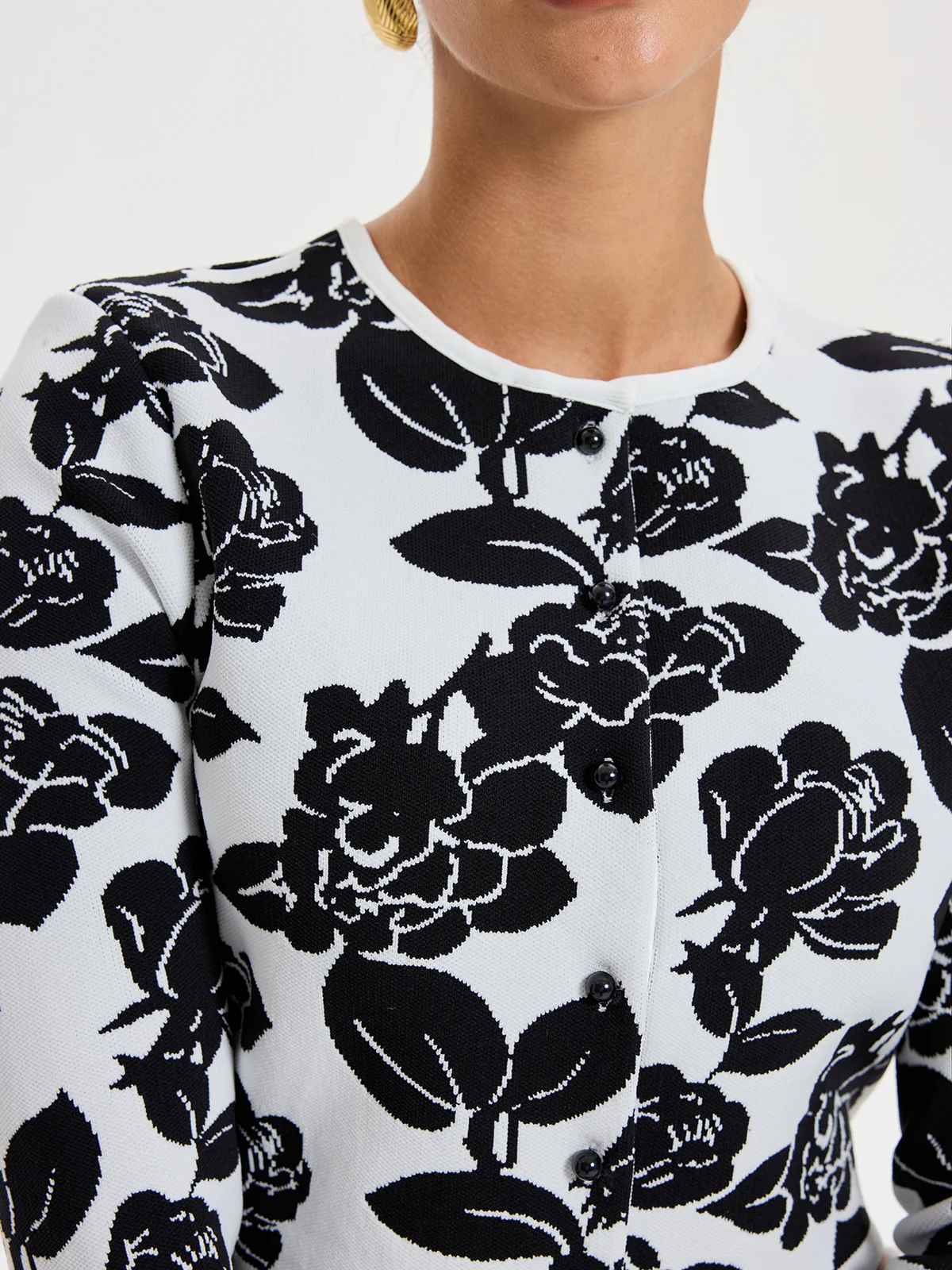 Floral Pattern Crop Cardigan - Wholesalesil