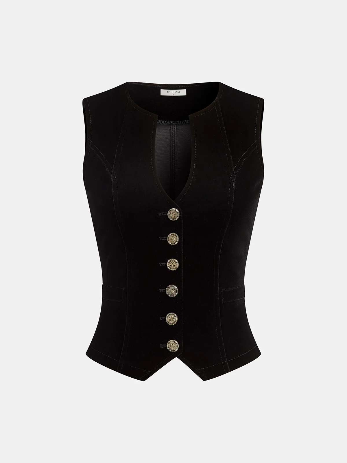 Button-Front Velvet Fitted Vest - Wholesalesil