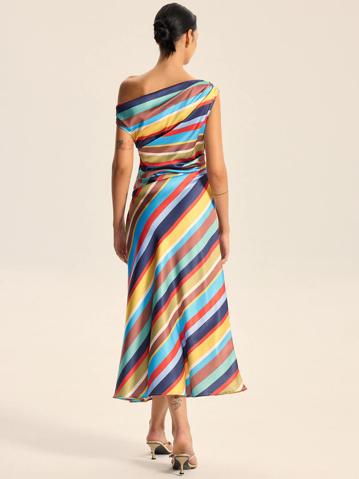 Colorful Striped One-Shoulder Maxi Dress - Wholesalesil