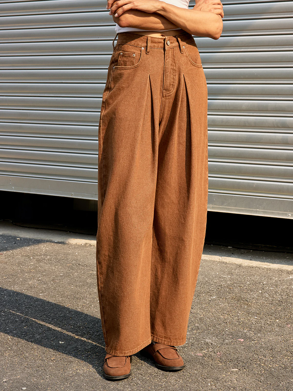 Mid-Waist Denim Wide-Leg Pants - Wholesalesil