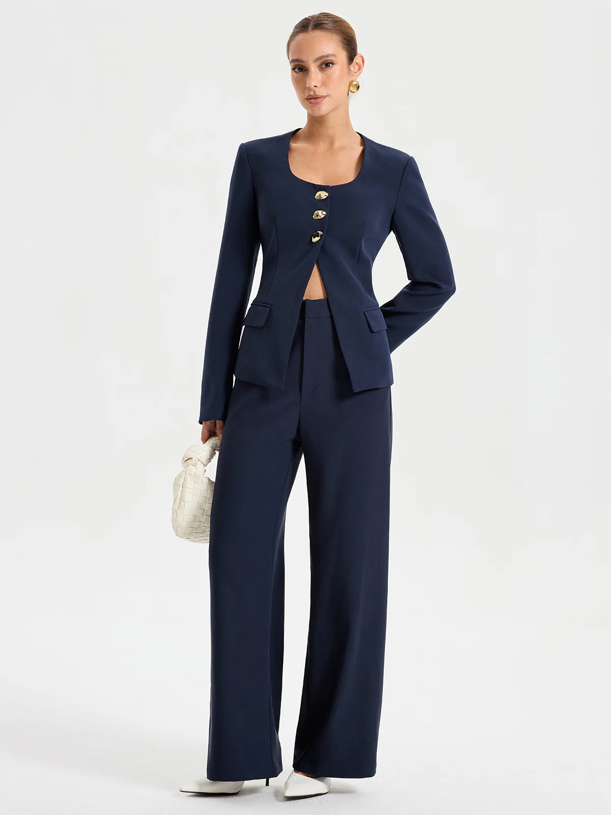 High-Waist Straight-Leg Pants - Wholesalesil