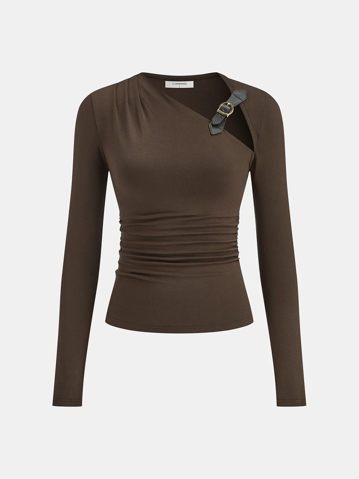 Belt-Decor Asymmetric Long Sleeve T-Shirt - Wholesalesil