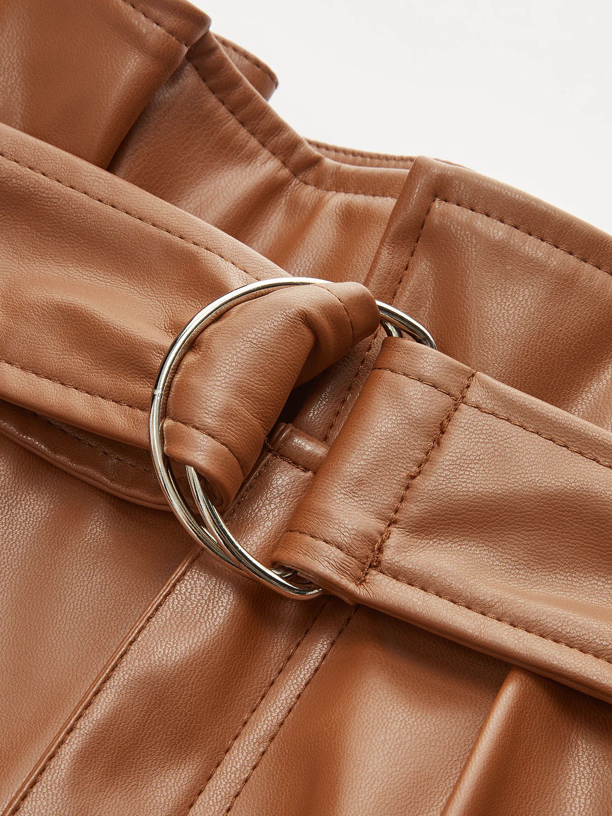 High-Waist PU Leather Cuffed Shorts with Belt - Wholesalesil