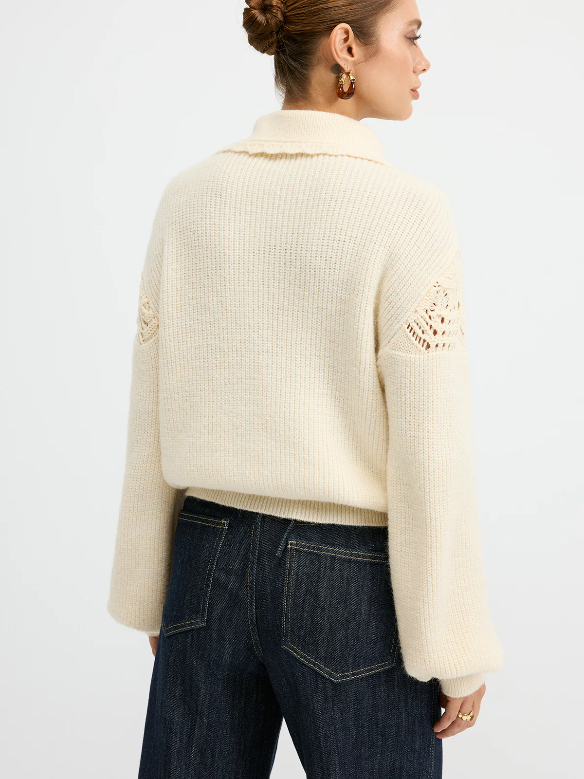 Openwork Polo Knit Sweater - Wholesalesil