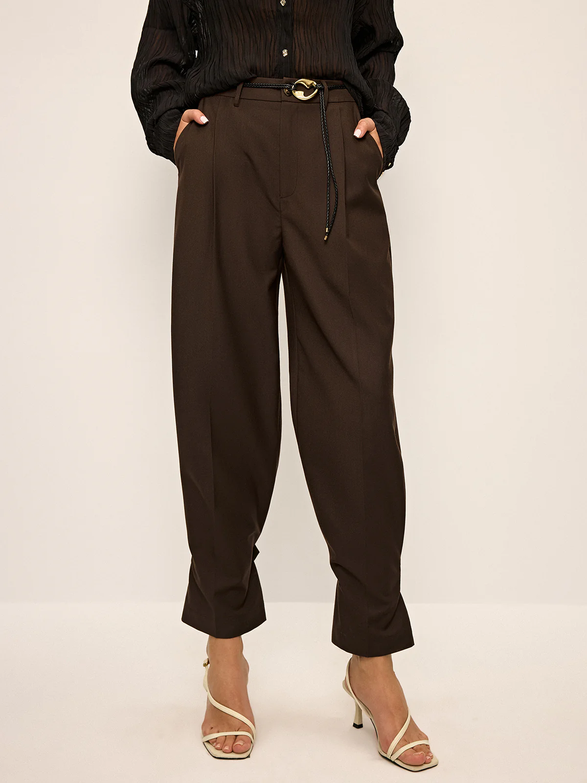 Pleated Wide-Leg Pants with Ankle Button Detail - Wholesalesil