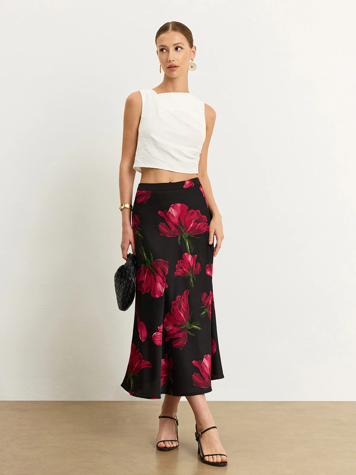 Satin Rose Midi Skirt - Wholesalesil