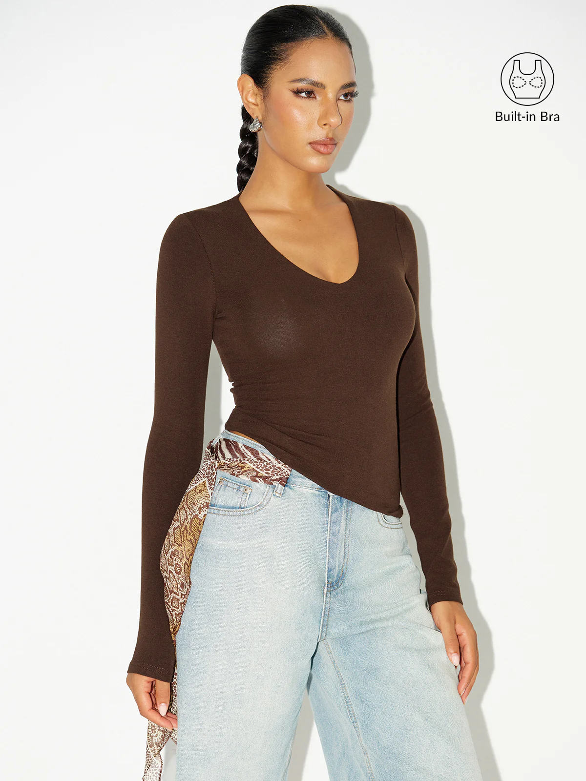 Bra-Free V-Neck Long-Sleeve Top - Wholesalesil