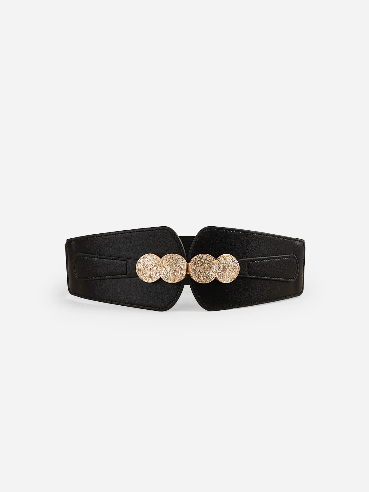 Gold Medallion Accent Elastic Wide Waist Belt - Wholesalesil