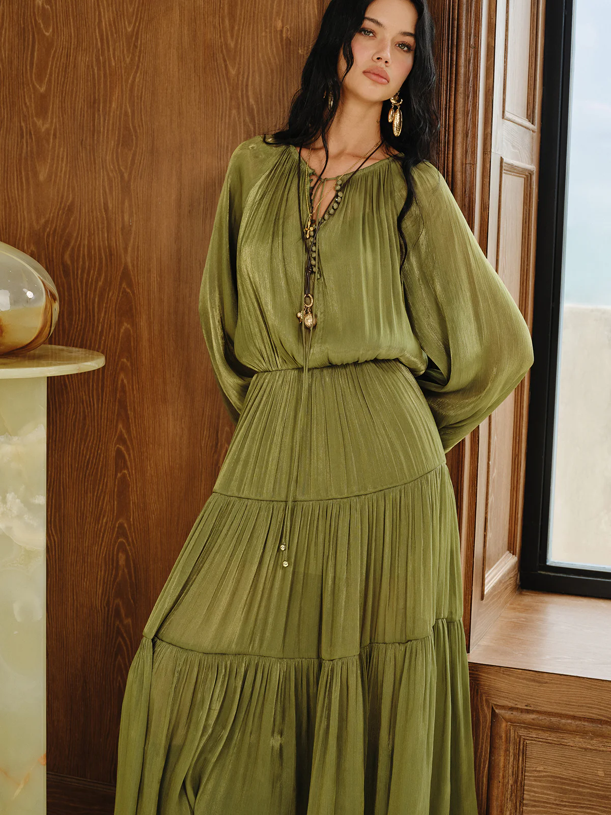 Tiered Maxi Dress Set with Liner - Wholesalesil