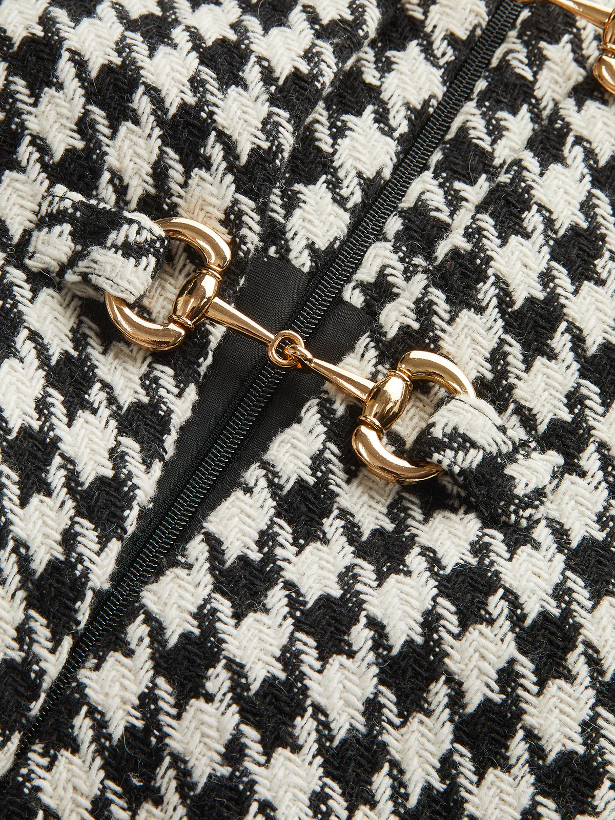 Houndstooth Tweed Mini Dress with Horsebit Detail - Wholesalesil