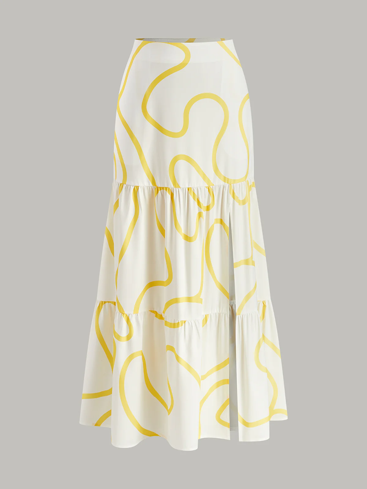 One-Shoulder Abstract Print Crop Top and Tiered Maxi Skirt Set - Wholesalesil