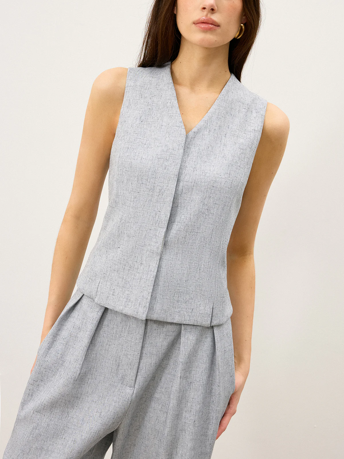 Back Buttons Slit Hem Vest - Wholesalesil