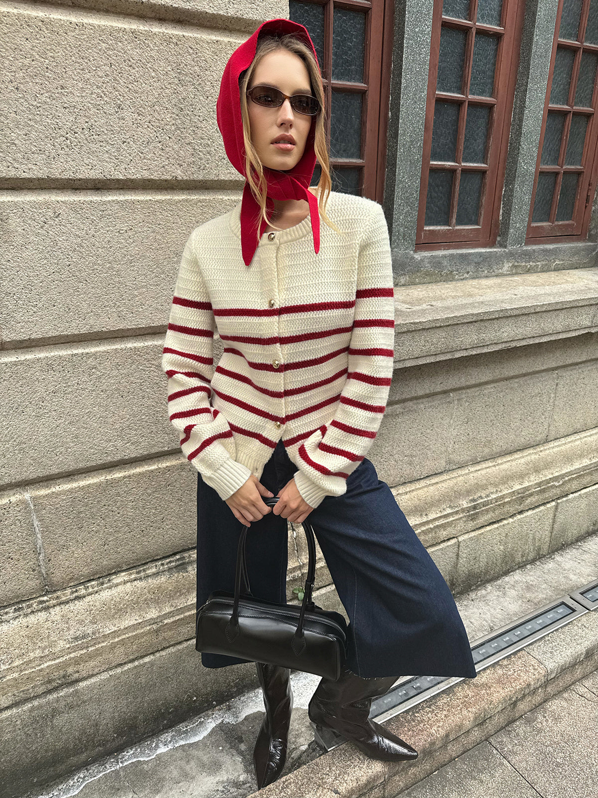 Striped Metal Button Cardigan - Wholesalesil