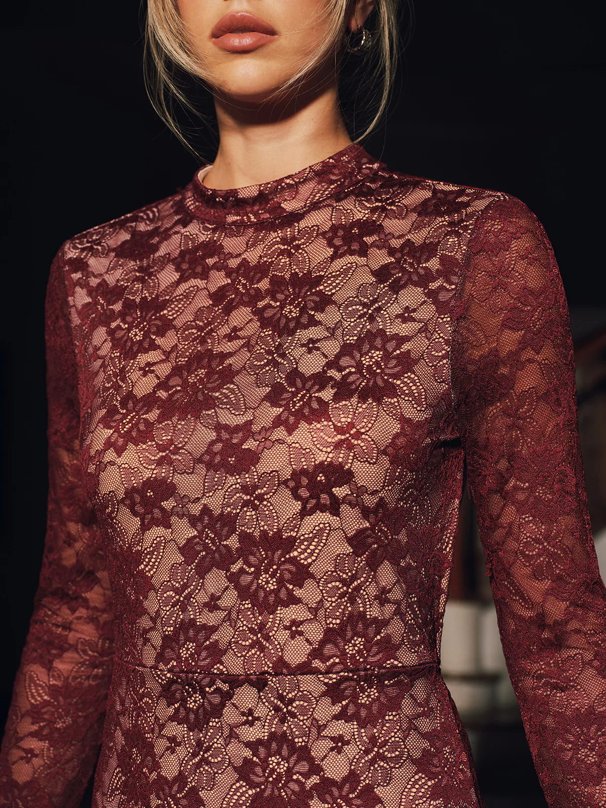 Lace Long Sleeve Fitted Backless Maxi Dress - Wholesalesil