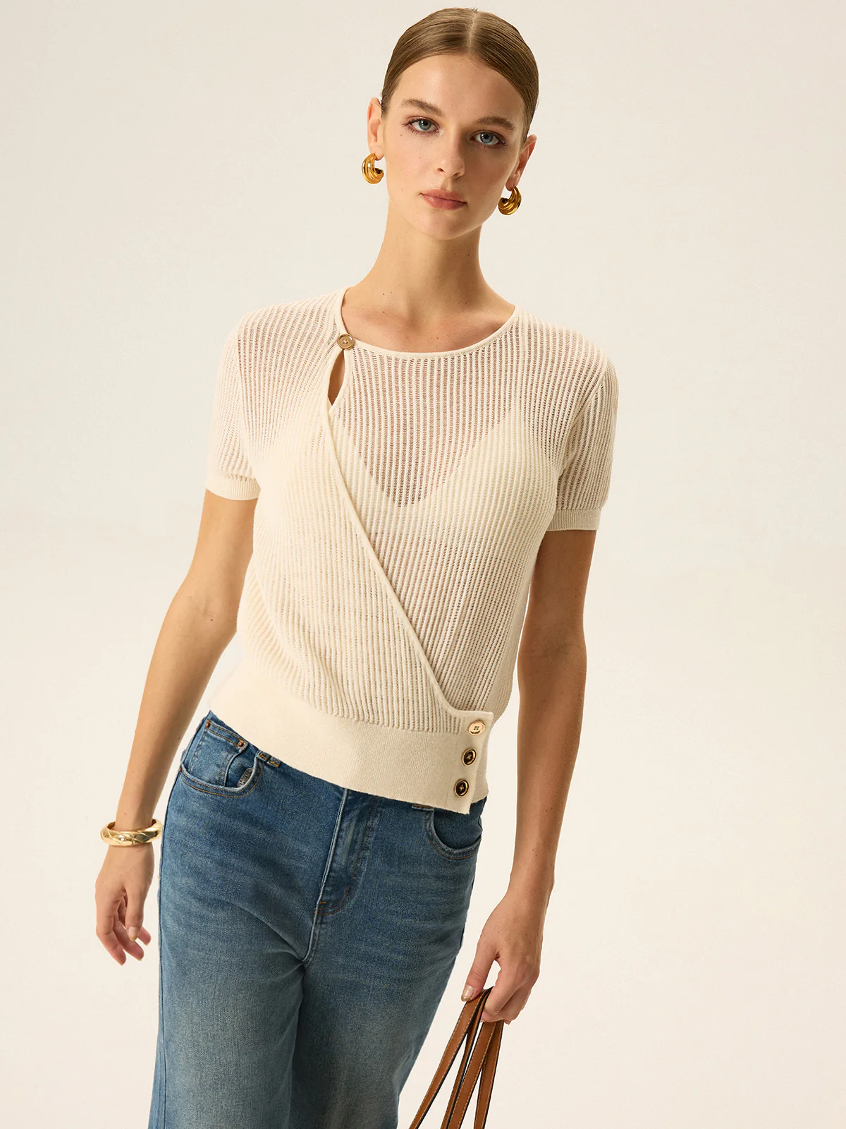 Asymmetric Button Knit Top - Wholesalesil