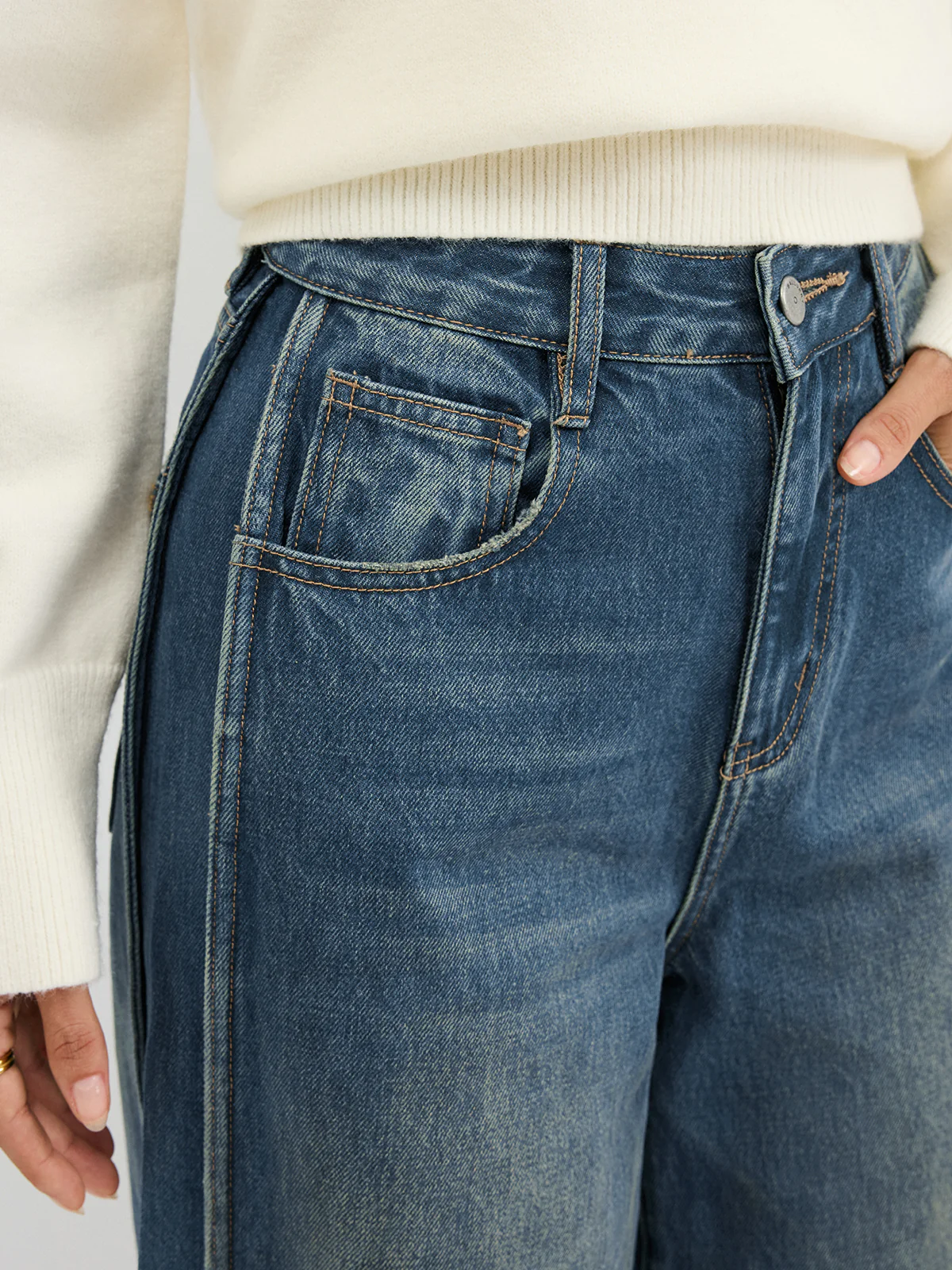 Side Panel Detail Mid-Waist Jeans - Wholesalesil