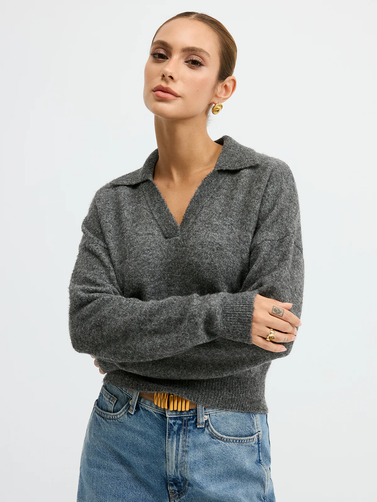 Wool Blend Polo Collar Casual Sweater - Wholesalesil