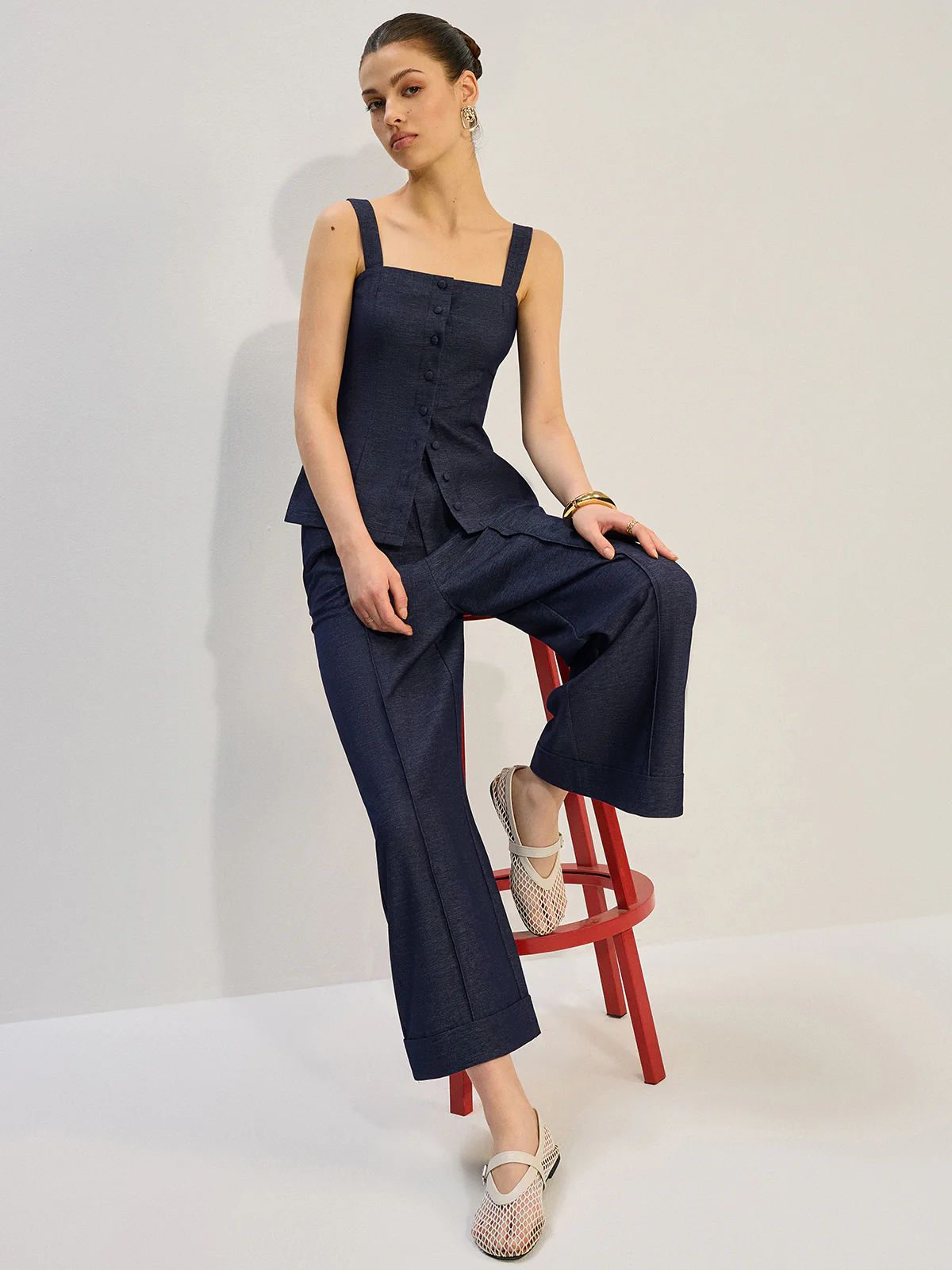 Denim Wide-Leg Pants - Wholesalesil