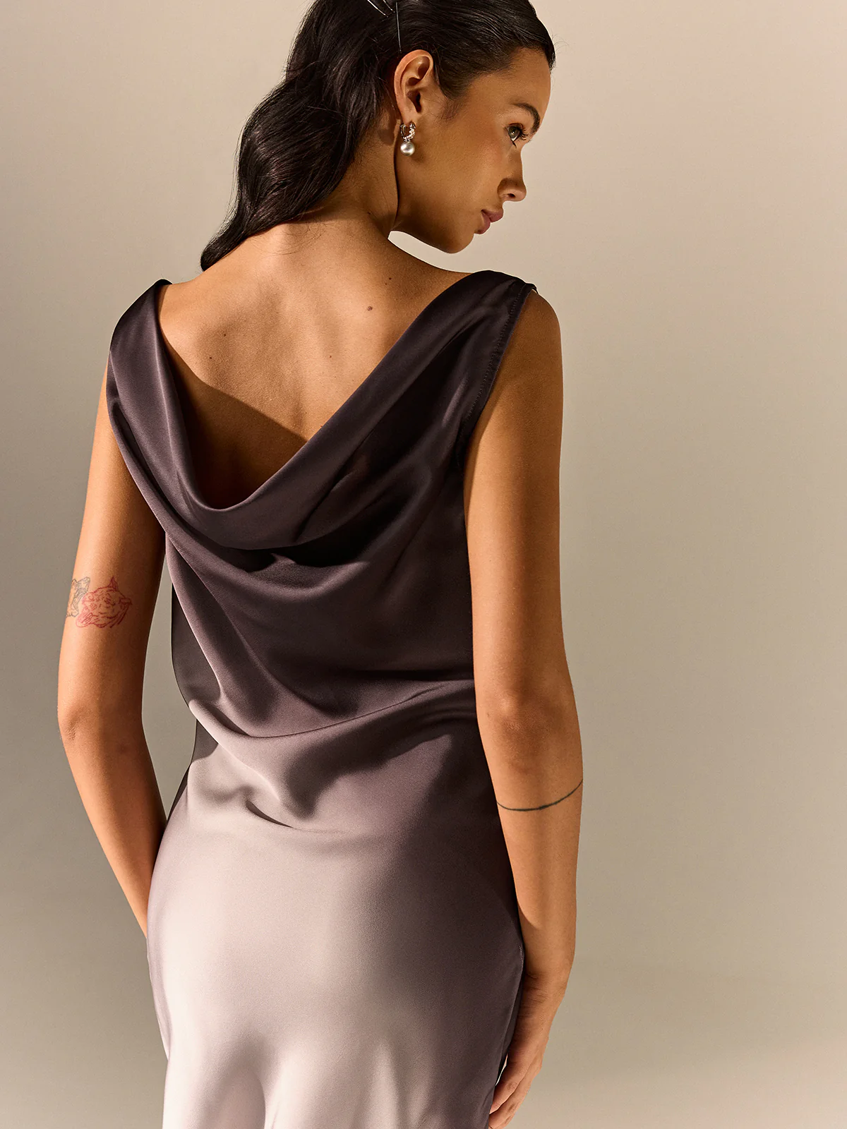 Ombre Satin Cowl Neck Maxi Dress - Wholesalesil