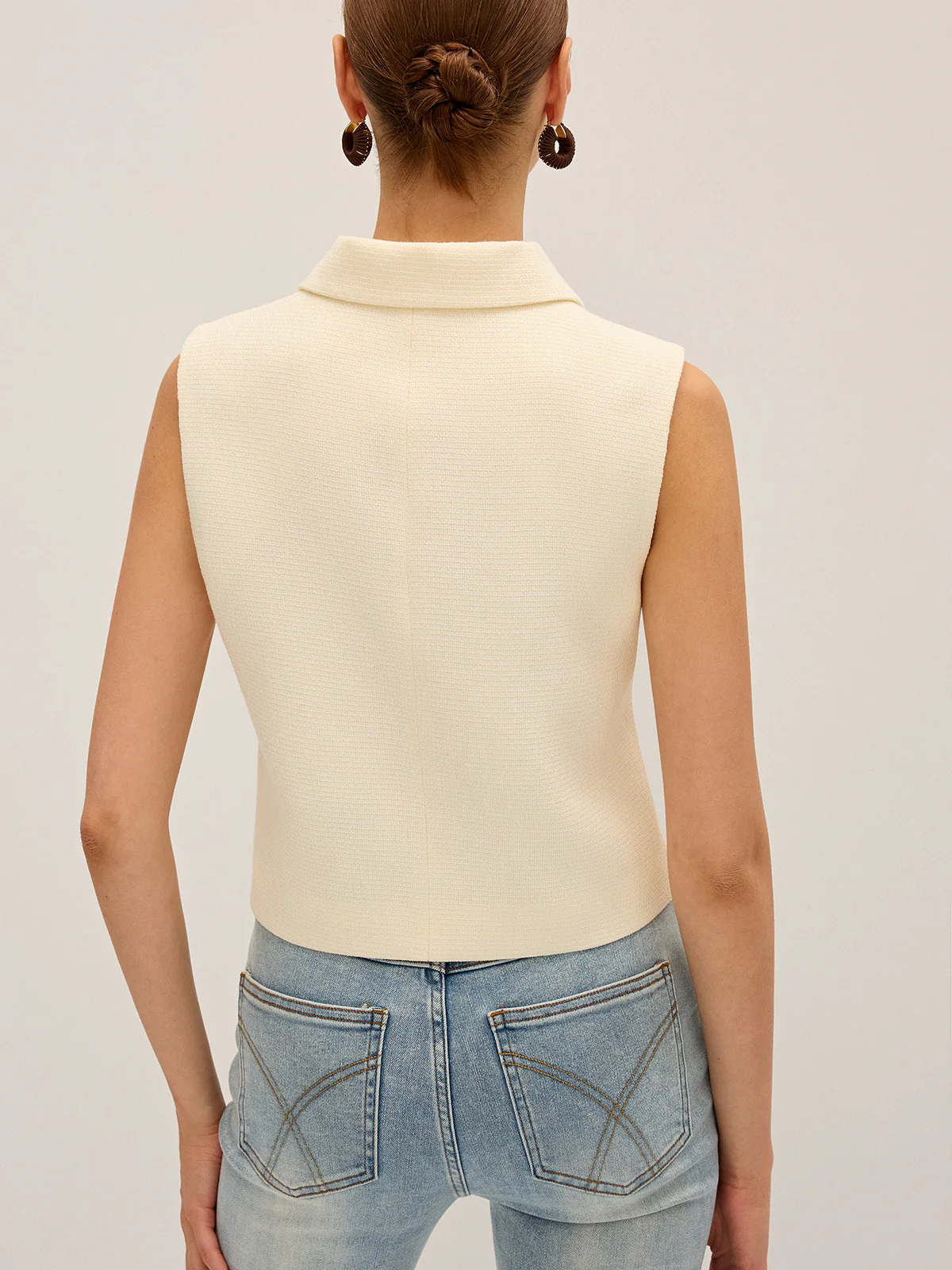 Irregular Metal Button Sleeveless Vest - Wholesalesil