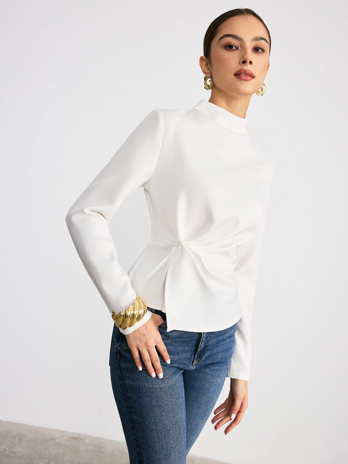 Long-Sleeve Twist Mock Neck Top - Wholesalesil