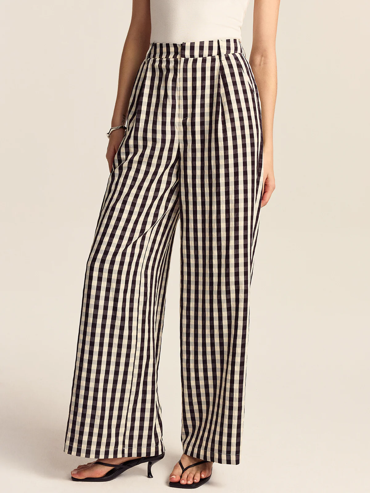 Gingham Wide-Leg Pants - Wholesalesil