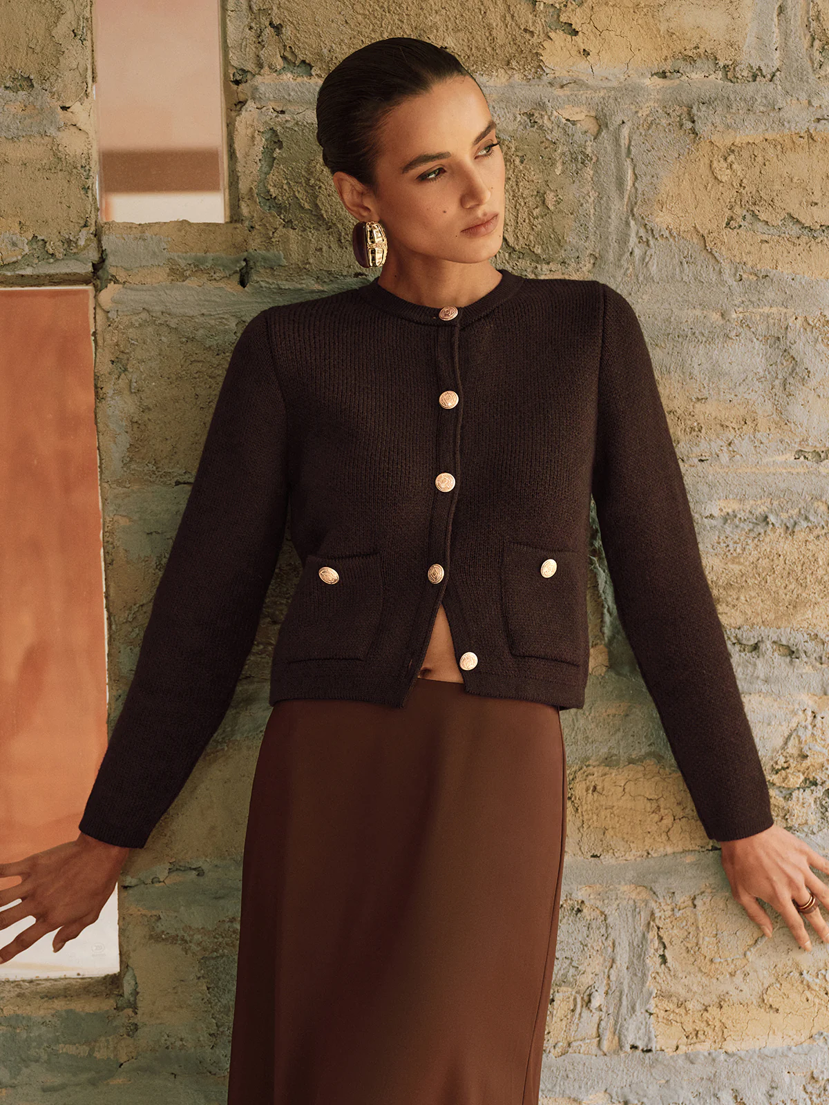 Metal Button Wool-Blend Knit Cardigan - Wholesalesil