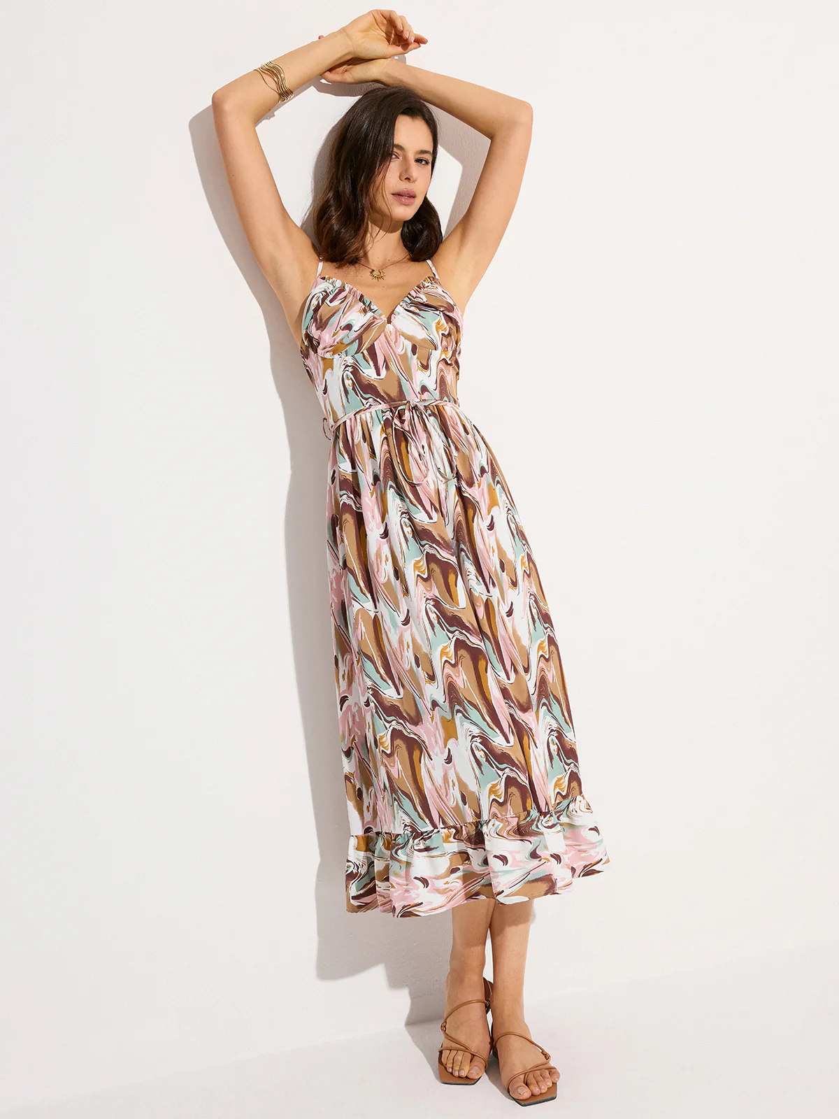 Print Backless Tie-Waist Midi Dress - Wholesalesil