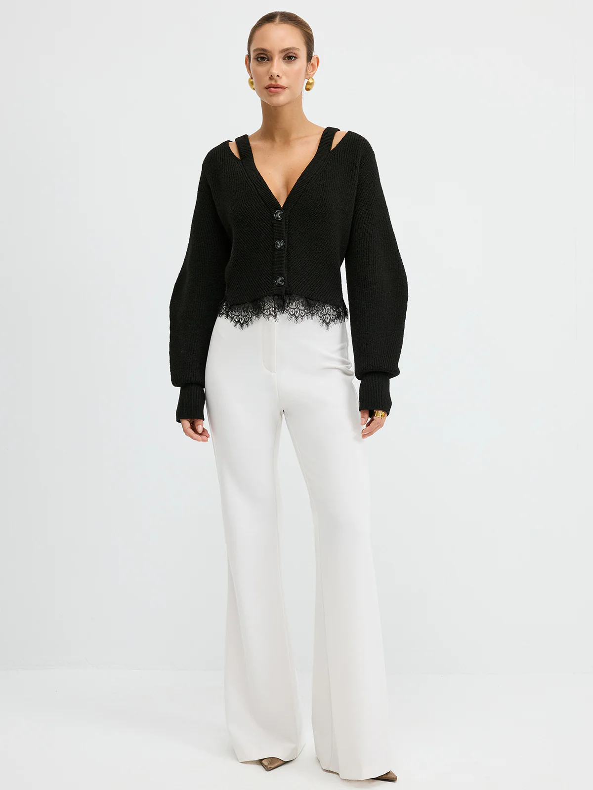 Lace Hem Wool Blend Cardigan - Wholesalesil