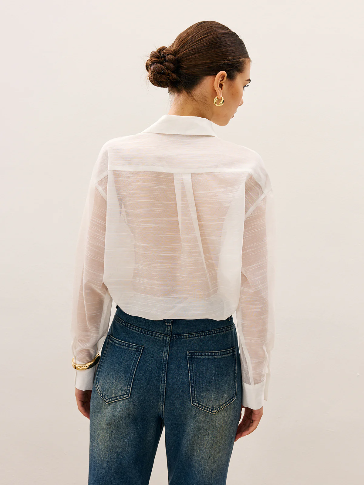 Sheer Lace Detail Blouse - Wholesalesil