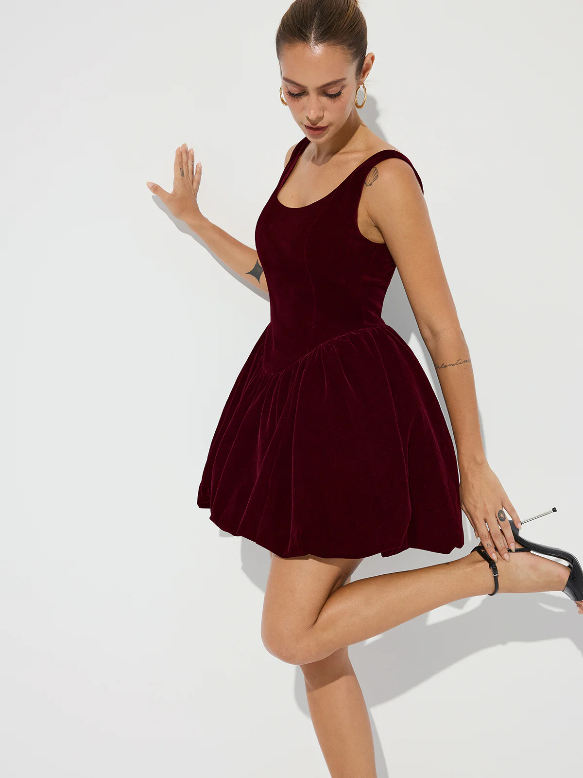 Bubble Hem Velvet Strappy Mini Dress - Wholesalesil